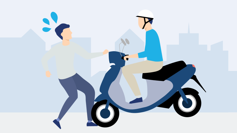 原付で人に衝突しているイラスト