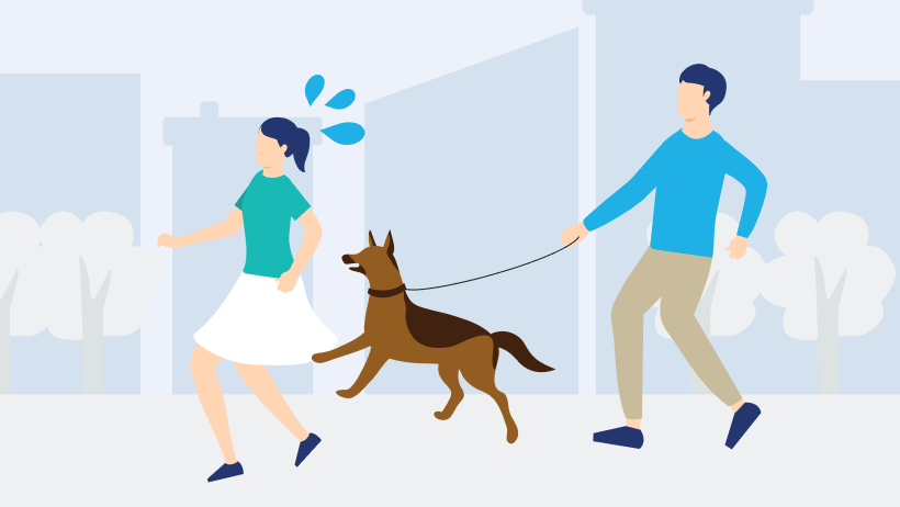 散歩中にペットの犬が人にかみついたイラスト